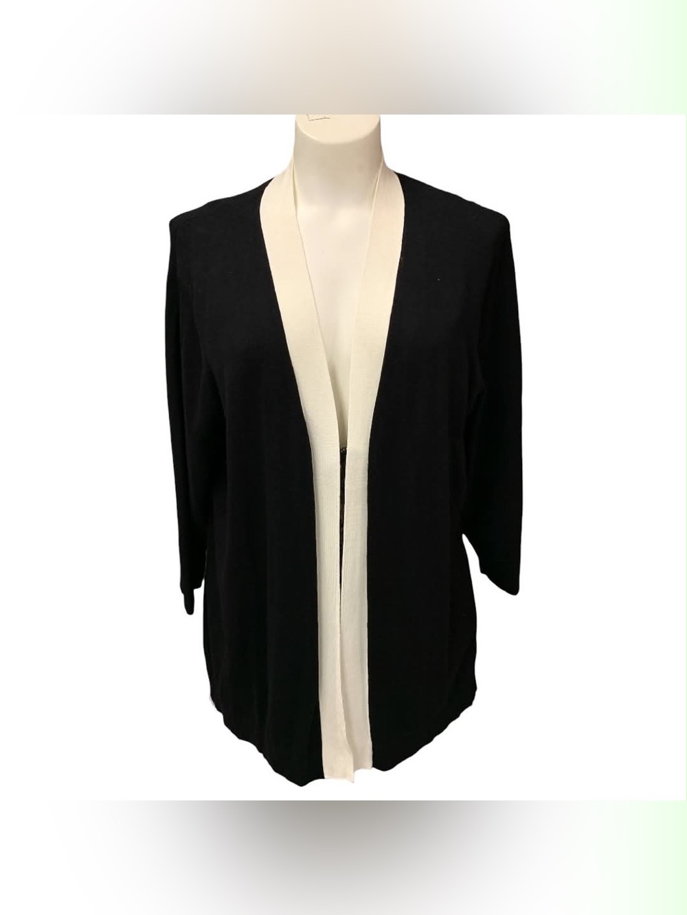 Calvin Klein Black Cardigan with Cream Trim Size XL